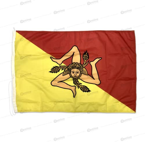 Bandiera Siciliana Trinacria in Tessuto Nautico Antisfilo da 115g/m² - Regione Sicilia Con Cordino, Doppia Cucitura e Fettuccia di Rinforzo