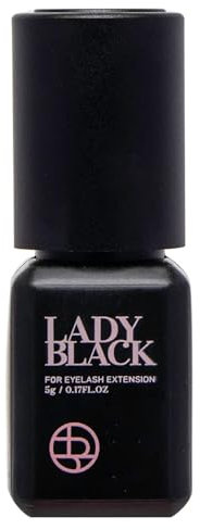 Lady Black Eyelash Glue 5ml - Professional Black Adhesive for Extensions, 1-3 Sec Drying Time, 5-6 Weeks Retention, Excellent Bonding Strength