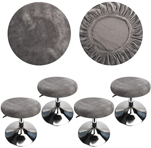 HuaLiSiJi Hocker Bezug Rund Grau Luxuriöser Stoff, Durchmesser 30-40cm, Rund Dehnbar Knitterfrei Waschbar Staubdicht Hocker Bezug (4 PCS Grau)