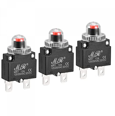 sourcing map Circuit Surcharge Protection 12A AC125/250V DC32V Bouton-poussoir Thérmique Coupe-circuit pour Air Compresseur avec Imperméable Capuchons 3pcs