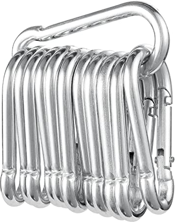 12 Stück Karabinerhaken, Karabiner belastbar bis 180kg,φ6x60mm,verzinkt, belastbar Karabinerhaken Schlüsselanhänger,Karabiner mit Federhaken,für Rucksack, Hundeleine, Camping, Reisen, Wandern etc…