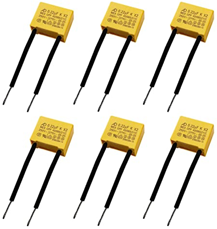 BuxiuGK 6 Stück Entstörkondensator bei Blinkenden 0,22µF 275V X2 Radial Sicherheits Kondensatoren Nicht Ausgehenden Polypropylen Kondensatoren