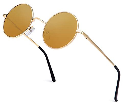 ANYLUV Round Sunglasses Mens Polarised, Unisex Retro Circle Sunglasses for Women UV Protection, Hippie Glasses for Men Wire Metal Frame Small(47mm)