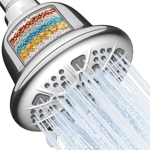 MakeFit Gefilterter Duschkopf – Hochdruck mit Filter für hartes Wasser, Regenenthärter, Luxus, 7 Einstellungen, verstellbarer Filter-Duschkopf (Chrom)
