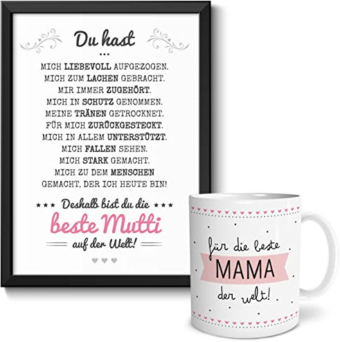 OWLBOOK Beste Mama Geschenkset Bild A4 und Tasse Weihnachtsgeschenk Geschenk Geschenkidee für Mama Mum Mutter Weihnachten Geburtstag Muttertag