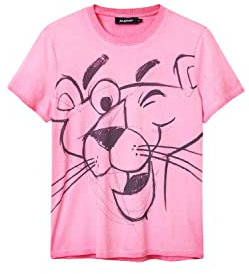 Desigual T-shirt pour femme, Rouge pastel, noir/rose, S