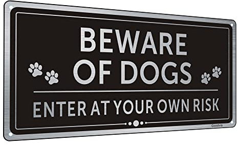 Beware of The Dog Enter at Own Risk Sign Aluminum Metal Dog Warning Signs for Wall or Outdoor Gate Rust Free Fade Resistant UV Protected Reflective Pack of 1