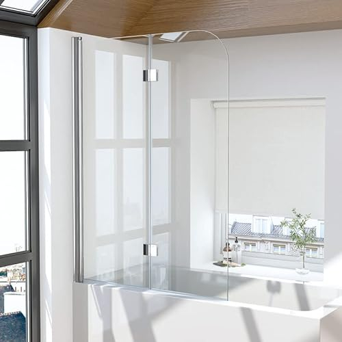 Duschwand für Badewanne 2-teilig 110x140cm Duschabtrennung, Faltbar Glas Badewannen Badewannenaufsatz 6mm EGS Sicherheitsglas mit Nano beschichtung, Silber Duschtrennwand Trennwand Badewannenwand