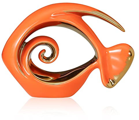 Keramik-Fischfiguren in Orange-Gold, Küstendekoration, moderne Ozean-Mittelstücke für Wohnzimmer, Esszimmer, Badezimmer, Büro, Couchtisch, Strandhaus, nautisch, Meer, Eingang, Regal