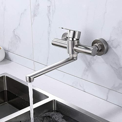 Wand Küchenarmatur Wandarmatur Wandmontage Spültischarmatur Wasserhahn Einhebelmischer Mischbatterien Armatur für Küche mit 360° Drehbar Auslauf kurz Edelstahl