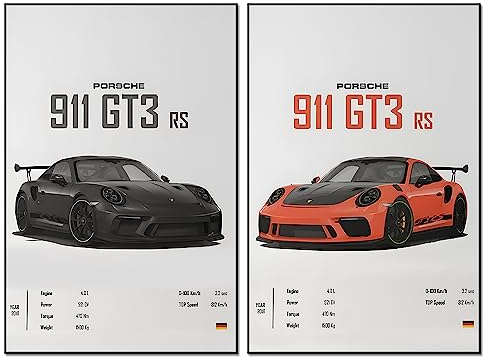 JZBHHADE Auto-Poster auf Leinwand, Wandkunst für Herren, Schlafzimmer, Ästhetik, Dekor (GT3 RS ohne Rahmen, 30,5 x 45,7 cm)