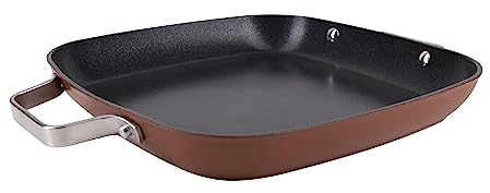 San Ignacio Agros - Sartén Asador Cuadrado de 28cm - Fabricada en Aluminio Forjado - Interior Quantanium - Recubrimiento Negro - Exterior En Color Terracota - Inducción - Mango Largo de Chapa Lisboa