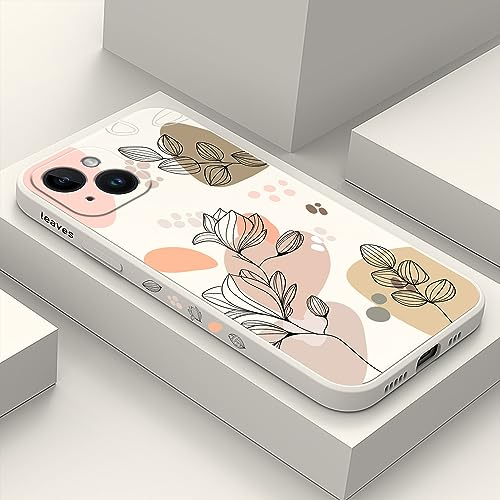 LEECG für iPhone 15 Hülle, Morandi Blume Muster Design für iPhone 15 Handyhülle mit Mikrofaser weiche flüssigem Silikon für iPhone 15 Schutzhülle-Weiß 2