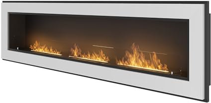 OutInFire, Chimenea bioetanol de Pared empotrada, Chimenea de Acero con 3 quemadores Blancos, 180 x 49 cm - Frame 180 (Blanco)
