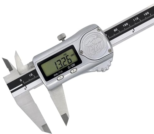 PJDDP Calibro Digitale IP67 Impermeabile con Schermo LCD, Precisione Micrometro in Acciaio Inox, Inch/MM Electronic Digital Caliper per Misurzione Esterna,Interna,Profondità e Passo,150mm/6