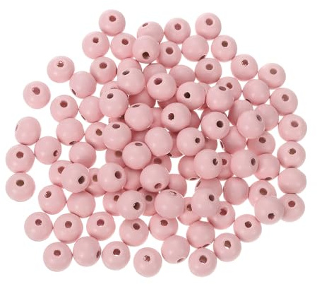QUARKZMAN 200Pcs 10mm Perles en Bois Naturel Colorées, Perles en Bois Rondes À Gros Trous Colorées pour La Création de Bijoux Diy, Fabrication de Bracelets (Rose)