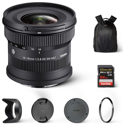 Sigma 10-18mm F2.8 DC DN Contemporary Lens for Sony E, Ultra Wide-Angle Kit | Atomos Bundle Includes passive noise isolation, 25 ft 3.5mm TRS to 1/4 TRS 25 FT adaptor cable, & black headphone stand set