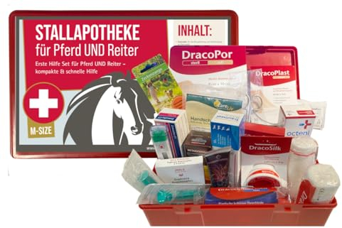 Stallapotheke für Pferd und Reiter - Stall Apotheke von Apotheken-Express 18 teiliges Set -erste Hilfe für Pferd und Reiter