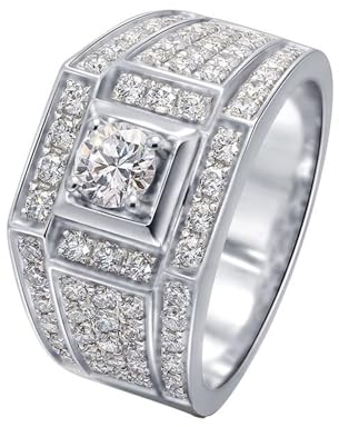 Skcess 14 Karat Weißgold Damenring Weiß Natürlicher Diamant Runden, Ring Damen Runde Form mit 0,3 Karat Natürlichem Diamant Ring Damen Größe 65 (20.7)