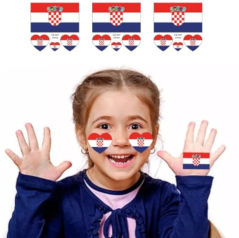 10 Blätter Deutschland Flagge Tattoos Aufkleber für EM Deko, Deutsche Dekoration Temporäre Tattowierung Set Wasserdichter Gesichts Tattoos Sticker für 2024 Fußball Euro Olympische (T-Kroatien)