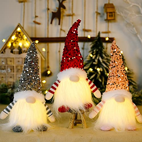 Weihnachtswichtel Figuren LED, Weihnachtsdeko Amerikanisch, Weihnachten Deko Beleuchtet, Weihnachts Tisch Deko, Weihnachten Dekoration Innen, Wichtel Klein Skandinavisch mit Santa Hat Leuchtende (D)
