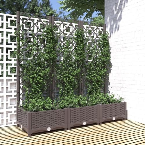 Iiaky Jardinière avec Treillis Marron 120x40x121,5 cm PP Jardiniere sur Pieds,Jardiniere Terrasse