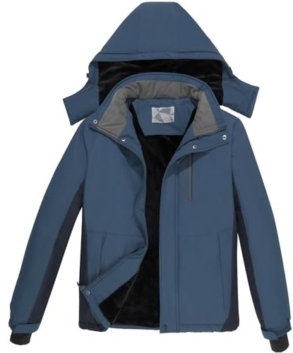 OutPro Herren Skijacke Winterjacke Warme FleecejackeWasserdicht Winddicht Funktions Baumwolljacke Winterjacke Outdoor Wandern Blauschwarz,XL