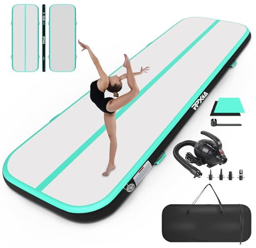 PPXIA Gymnastikmatte Air Matte Track 3M 4M 5M 6M 10/20CM Höhe, Turnmatte Tumbling Matten mit Komplettes Zubehör, Aufblasbar Gymnastik Matten für zuhause Outdoor Yoga (Mintgrün-black, 600*100*20CM)