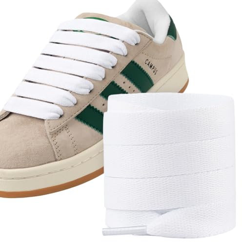Puzeam 2 Paia di Lacci Piatti, Larghezza 15 mm, Stringhe Scarpe Ricambio per Scarpe da Ginnastica e Sneaker, Scarpe Sportive Bianco 140