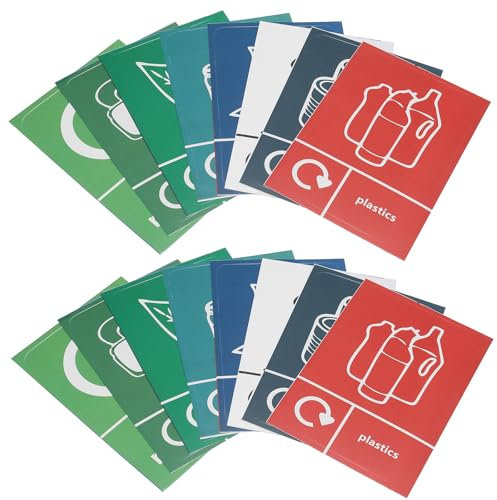 VGOL 16pcs Recycle and Trash Sign Decals Self Adhesive Recycling Bin Stickers 150mm x 100mm for Trash Can and Areas of Recycling