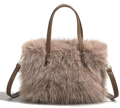 AZURAOKEY Flauschige pelzige Tragetasche für Damen, niedliches Fell, Geldbörse, groß, weich, Umhängetasche, Kunstfell-Umhängetasche, Y2K Handtasche