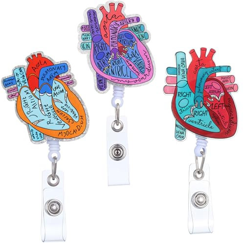 3 Stück Krankenschwester Ausweishalter Ausziehbar Herz Abzeichen Spule mit Drehbarem Krokodil Clip Herz Phlebotomie Abzeichenhalter Rollen Acryl Ausweishüllen Halter Krankenschwester Zubehör