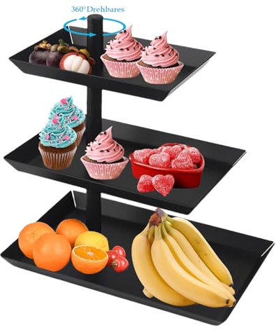 Kongming Etagere Schwarz mit 3 Etagen 360°Drehbares Cupcake Ständer Metall Tortenständer Kuchenständer für Display Obst Kuchen Muffin Snack