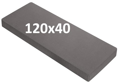 OutStep Bankkissen aus Leinen, verstärkte, atmungsaktive Sitzkissen für den Innenbereich, hochdichte Bankauflage mit Rutschfester Unterseite (grau, 120x40x5 cm)