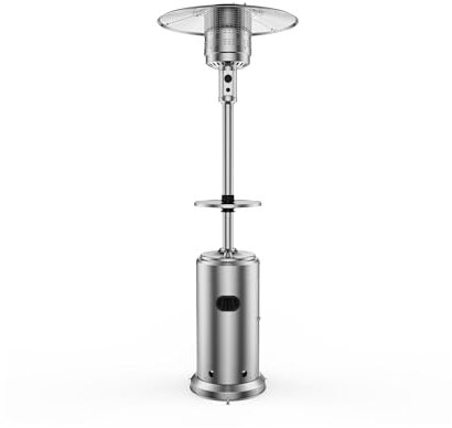 GarveeLife 48000Btu Propangasheizung für den Außenbereich, robuster Terrassenstrahler mit rundem Tisch, Edelstahl-Brenner mit Rädern, tragbare Outdoor-Heizung für Deckgarten