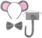 TUONYIS Mausohren-Haarreif, mit Maus-Krawatte und Mausschwanz, Maus-Tier-Kostüm, Kopfschmuck für Kinder, Fasching, Cosplay, Karneval, Halloween-Kostüm, Grau, Einheitsgröße
