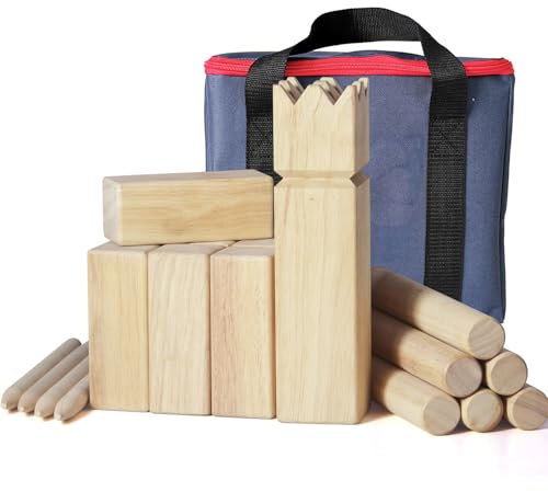 JacJoe All Pro Kubb Spiel im Freien | Wurfspiel mit Tragetasche | Kegelspiel | Gummi Holz Garten Rasen Spiele | Wurfspiel mit Tragetasche (30 x 7.5 x 7.5 cm-King, L)