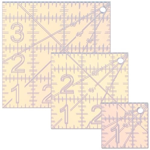 ORIGACH 3 Stück Acryl Quadrate Quilten Lineal, 8.9cm 6.4cm 3.8cm | Mini Schillernder Patchwork Lineal Nähen Lineale Schneider Lineals für Quilten und Nähe