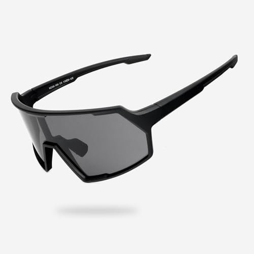 UVTQSSP Sportbrille, TR90 Rahmen Fahrradbrille, Herren Damen Sport Radsportbrillen für MTB Radfahren Laufen mit UV400 Schutz Laufbrille, Schwarzer Rahmen/Graue Linse