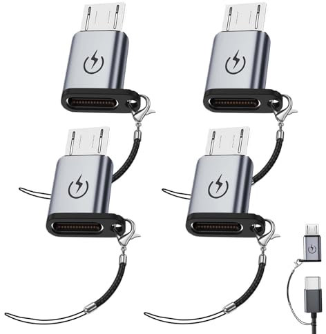 USB C auf Micro USB Adapter (4-Pack), USB C Buchse auf Micro USB Stecker Adapter, unterstützt 18W Schnellladung, unterstützt keine OTG Verbindung, wie Kopfhörer, externe Festplatten, Tastaturen。