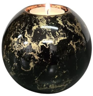 Mini Urne mit Kerzenhalter | Elegante Urn aus Glas für geliebte Menschen | Terroso Urne Hund und Katze | 200 ml Erinnerungsstück – Schwarz/Gold