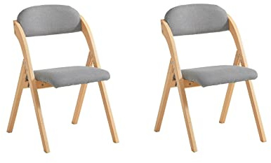 SoBuy Dining Chairs Set of 2 Folding Chairs Indoor Wooden Padded Kitchen & Office Chair with Ergonomic Backrest, Compact & Space-Saving Kitchen Chair Light Grey 47.5 x 59 x 77 cm FST92-Nx2
