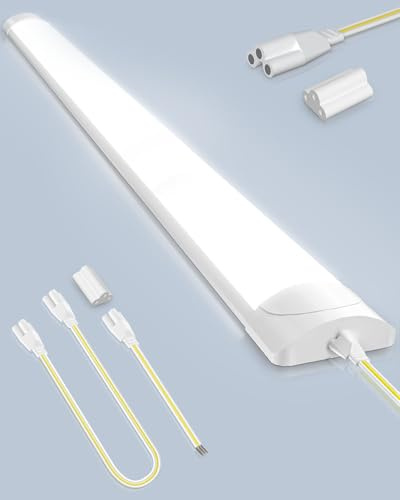 Worshow 2ft LED Batten Light 60cm 20W Daylight, 2400LM 6500K Office Ceiling Lights, IP54 Fitting Tube LED Fluorescent, Linkable Plug in Strip Light for Home Garage Workshop Office Wall Kitchen Shed