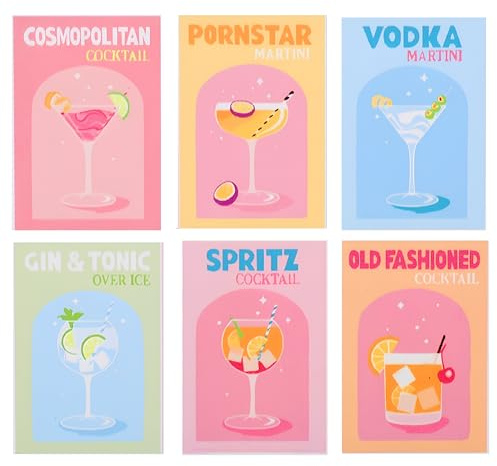 sofun 6 PCS Kit de Peinture par Numéro Cocktail 20x30CM – Set de Peinture DIY pour Adultes avec Motifs de Cocktail&Aperol Spritz, Couleurs Acryliques & Pinceaux, Sans Cadre pour Décoration Maison