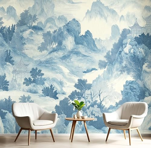 Seide Fototapete Chinesische Landschaftsmalerei Wald Hügel Personalisierte Tapeten 150 x 105cm, Kann in Wohnzimmer, Küche, Schlafzimmer, Kinderzimmer, Studio