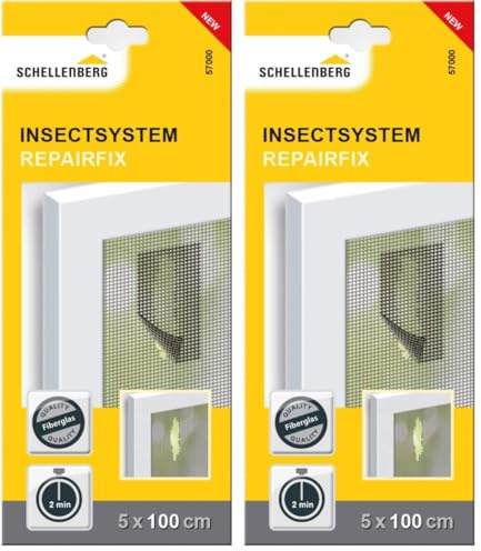 Schellenberg 57000 Fliegengitter Reparatur-Klebeband 5 cm x 100 cm Fiberglas-Pflaster, Fliegengitter reparieren (Packung mit 2)