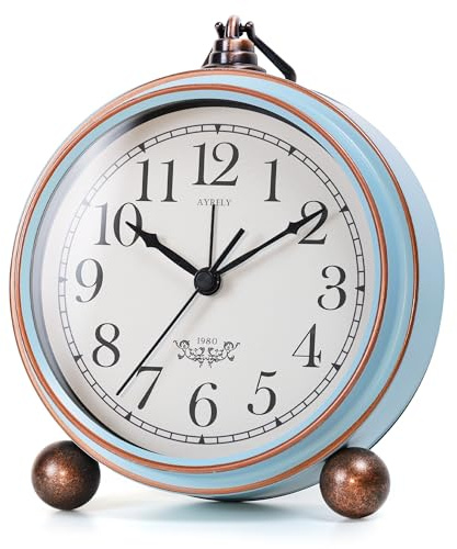 AYRELY® 5.3 Vintage Analog Alarm Clock, Battery Operated Metal Desk Clock, Retro Table Clock with Light for Living Rooms, Bedrooms, Shelf, Home Decor(Light Blue)