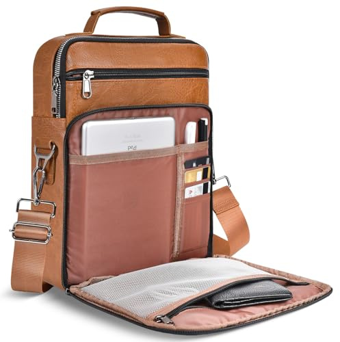 11 inch Leather iPad Bag for 2026 iPad Pro 11 M4 M5 & Air 11 M3 M2 with Magic Keyboard, Fire HD 10/Max 11, Protective Travel Sleeve Case Pouch Padded Carrying Bag, Brown