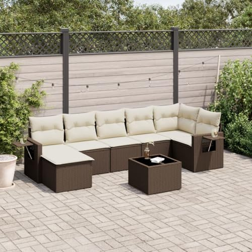 Owoxanthellate Gartenmöbel 8-TLG Poly Rattan Lounge Set Braun Ecksofa Sitzgruppe wetterfest für Balkon Terrasse Garten kleine Flächen