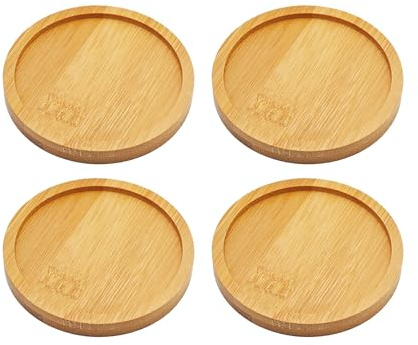 bociloy Lot de 4 soucoupes rondes en bambou de 7,6 cm, plateau de drainage rond en bois naturel pour plantes d'intérieur, protection de base de pot de fleurs, tapis anti-goutte pour plantes grasses